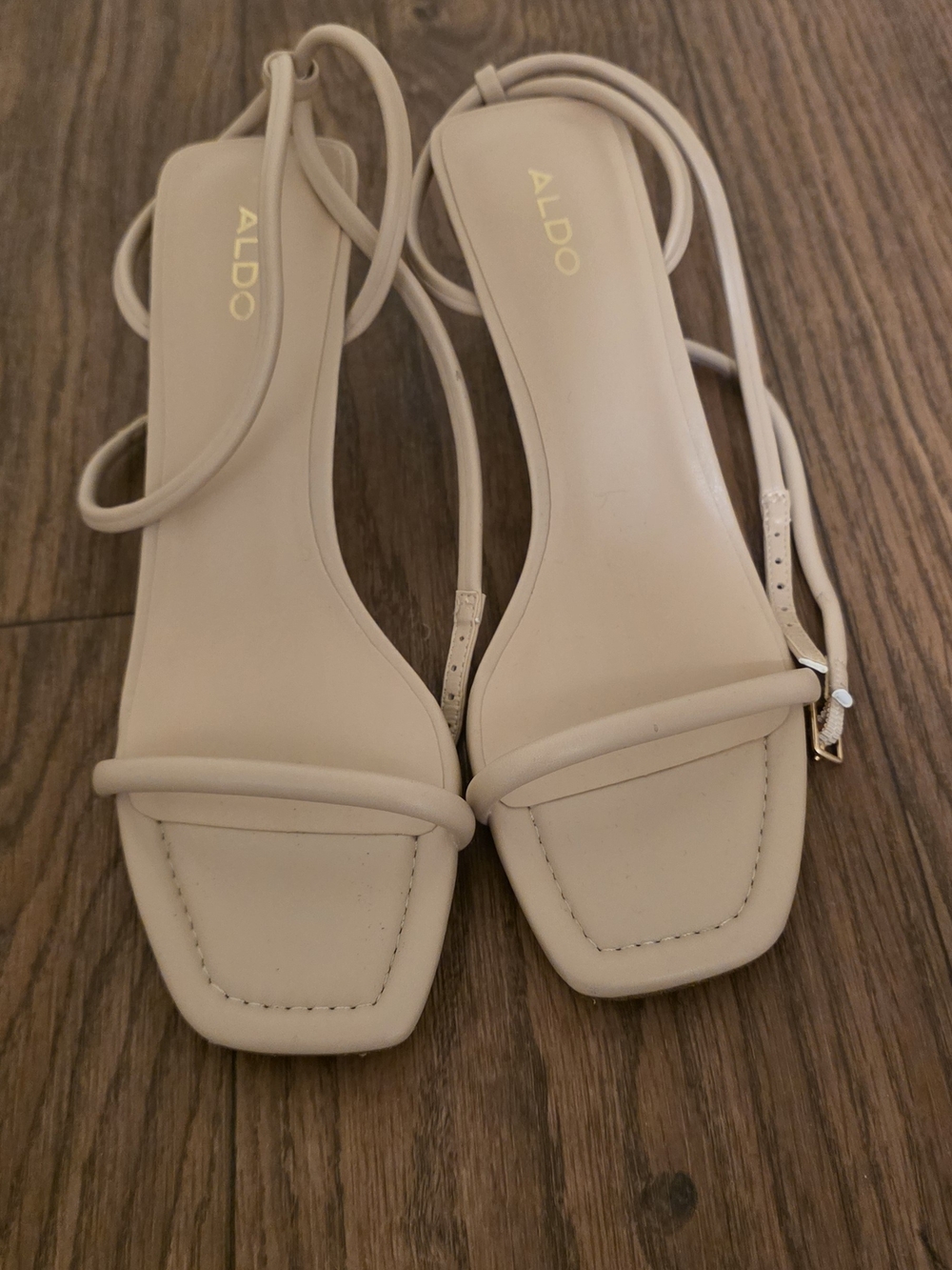 ALDO Neutral Beige Strappy Square-Toe Sandals with Ankle Wrap